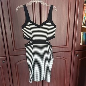 Black and White Striped Cutout Dress